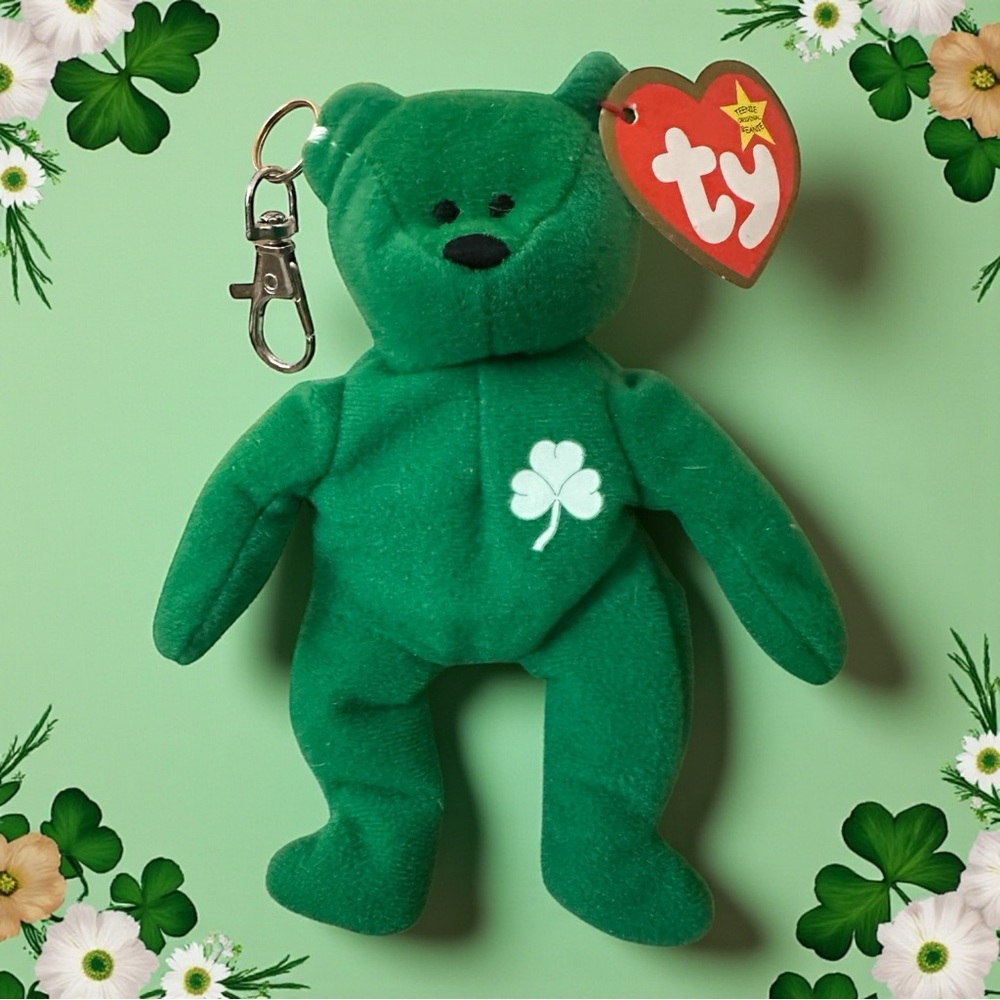 Ty Teenie Beanie Baby‎ Erin the Emerald Green Shamrock Bear Bag Charm New